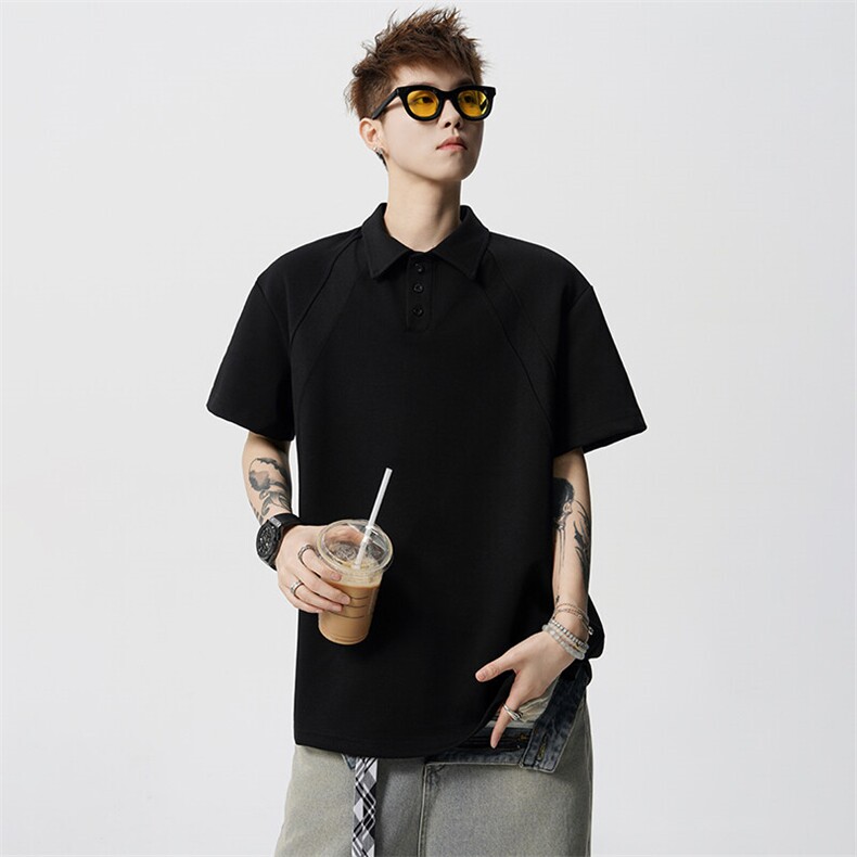 wassup happy美式POLO衫短袖t恤男夏季潮流重磅青少年拼接上衣服图片