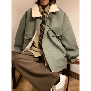 冬季呢料加厚ins港风羊羔毛外套男宽松棉衣棉服棉袄A071-066-P125图片