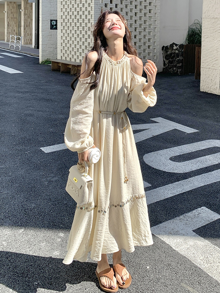 法式复古露肩连衣裙女2025夏季新款RF2C290-6829#-P165-K255,女装连衣裙,蝶眷