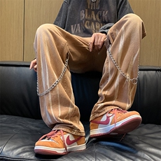 新款日系水洗牛仔裤男春秋季宽松直筒裤拉链阔腿裤N01041-P45，男装牛仔裤，星座308B-1