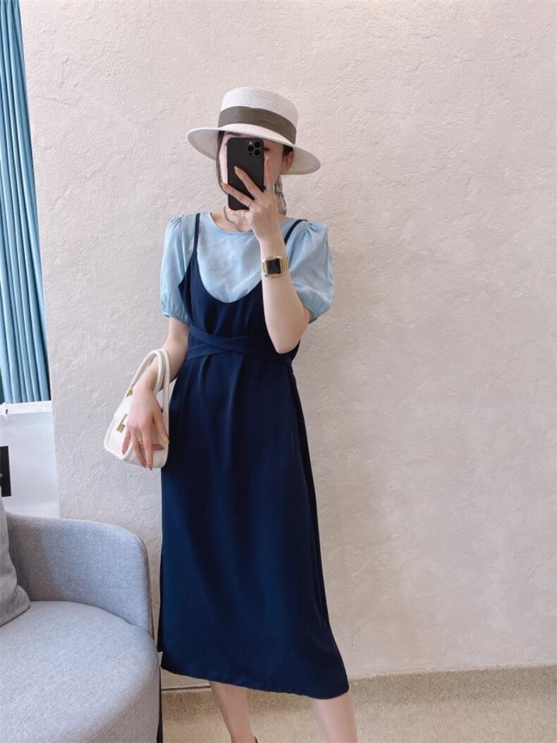 夏季真两件套连衣裙，女装连衣裙，曼希野
