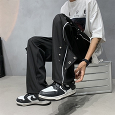 美式vibe裤高街ins潮拉链拼接工装裤男机能风直筒阔腿裤K0324-P38，男装休闲裤，星座308B-1