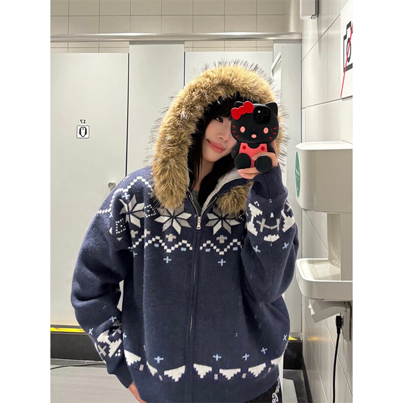 网图有货费尔岛毛领开衫连帽毛衣男女宽松针织衫外套A1121-P70,男装针织衫/毛衣,星座1505