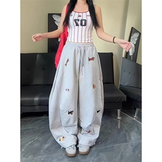 美式覆古趣味印花灰色弯刀裤女2025秋季新款街头辣妹廓形休闲裤子，男装休闲裤，星座1210-1