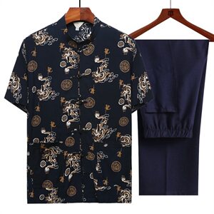 中老年复棉绸古禅修茶服居士服唐装改良汉服风男装民族套装图片