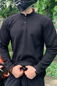 硬汉风亨利领长袖t恤男款美式显肌肉运动健身上衣修身内搭打底衫图片