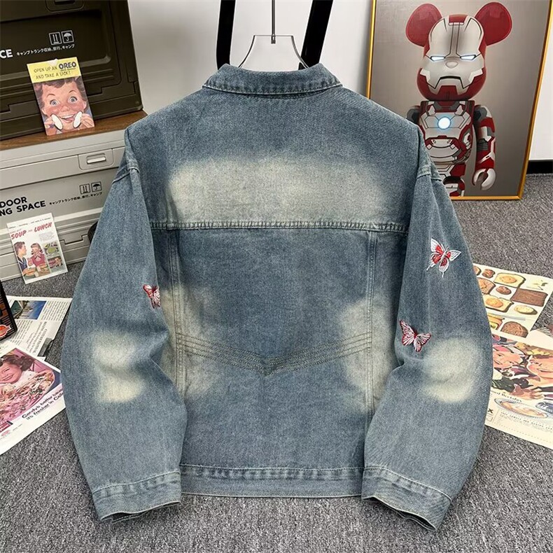 泼墨牛仔外套男春季潮牌宽松高街痞帅设计感工装夹克HH8875P78,男装工装外套,星座1013-5