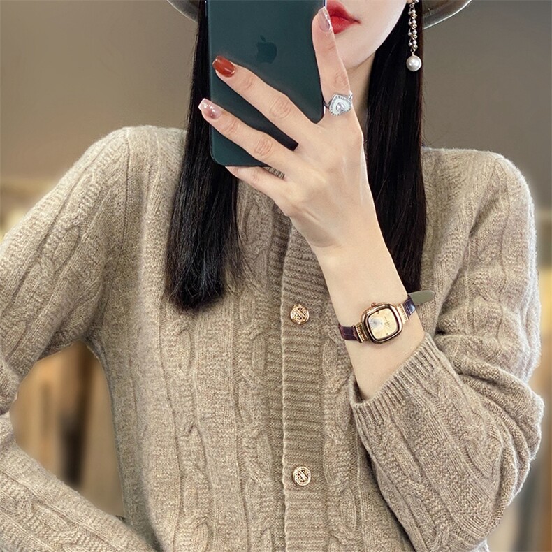 宽松型常规开衫单件长袖单排扣2025年夏季女士时尚百搭,女装羊毛衫,春贝羊绒