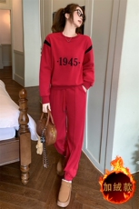 时尚洋气圆领加绒卫衣显瘦卫裤套装潮，女装套装/套裙，江南