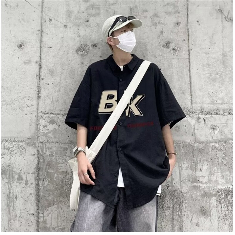 日系工装短袖衬衫男款夏季潮牌休闲衬衣百搭宽松外套CY772-P34,男装衬衫,星座412-3