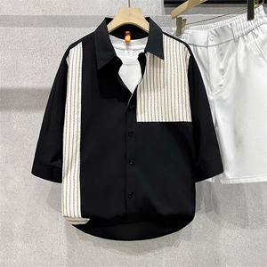 夏季翻领拼接五分袖衬衫男短袖休闲痞帅冰丝衬衣服男士 CA610图片