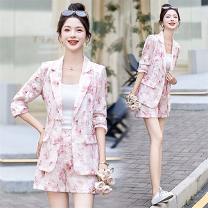 薄款西装短款套装女2024新款夏季防晒国风盘扣西服气质休闲两件套图片