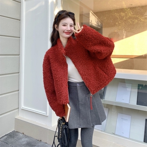 韩系立领羊羔毛外套女2026冬季新款短款宽松显瘦保暖皮毛一体外套图片