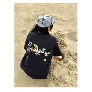 海王日记美式花体字母短袖logoT恤男女情侣夏季中性风宽松图片