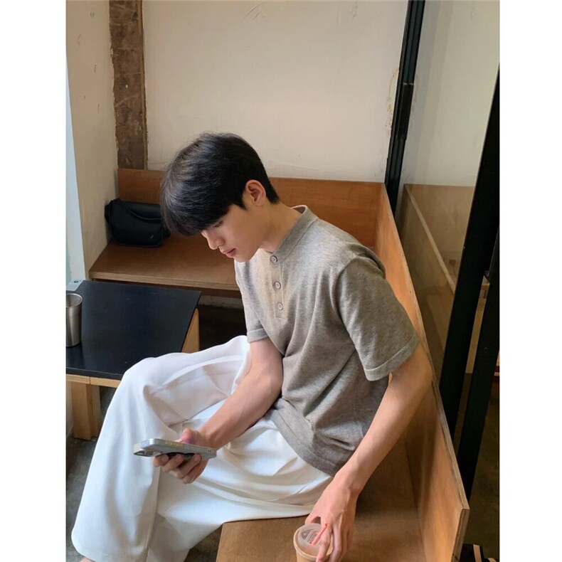 现货 亨利领天丝短袖男宽松冰丝短袖T25007-P35图片