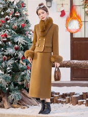 【现货】2025年冬装长裙淑女羽绒套装90%白鸭绒真狐狸毛两件套，女装套装/套裙，小九月