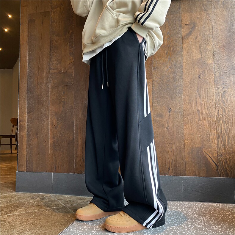 INS美式运动加绒加厚条纹宽松休闲卫裤B315-K24269JR-特p45控88,男装休闲裤,电商B315