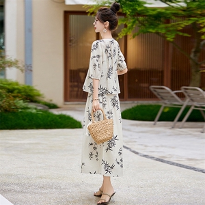 新中式国风印花套装女2025夏季新款宽松显瘦气质上衣半身裙两件套图片