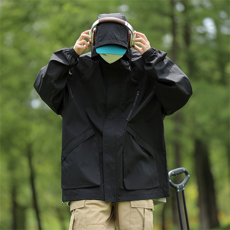 黑色冲锋衣户外机能工装夹克爬山登山服外套现货足JK602-P75,男装夹克,电商B327