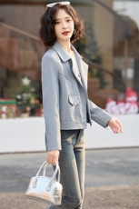 短款小皮衣外套女2025新款春秋气质休闲百搭翻领PU皮机车夹克上衣，女装皮衣，魅丽静蓝