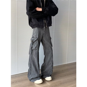 美式高街vibe绑带设计感工装牛仔裤男做旧长裤NZ810-P62
