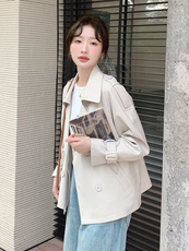 韩版休闲百搭显瘦短款风衣外套女2D075-(P145-K195)，女装风衣，2D075