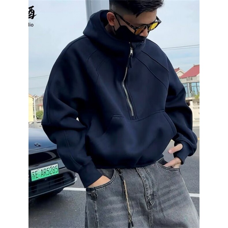 美式解构半拉链卫衣男小众设计纯色连帽外套秋季硬挺上衣W03,女装短外套,星座1116A（原606A-3）
