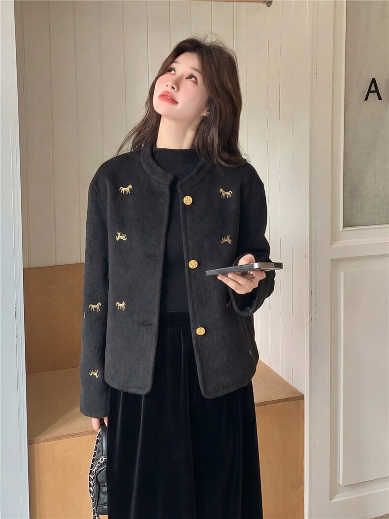 现货主推新款重工刺绣马到成功马年货双面羊毛呢外套p215-k328,女装毛呢外套,SL