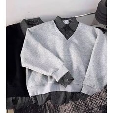 E03-P522025日系假两件衬衫卫衣情侣学生复古休闲拼接条纹polo衫，男装Polo衫，电商B323A