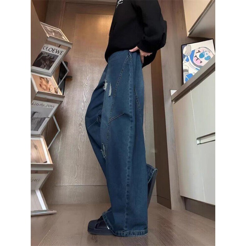 美式高街复古慵懒松弛感牛仔裤子女夏辣妹街头设计超宽松拖地长裤,男装牛仔裤,星座601-1