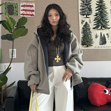 抖音得物高品质二开26春装美式重磅宽松结构双面连帽卫衣外套W68，女装短外套，电商A486