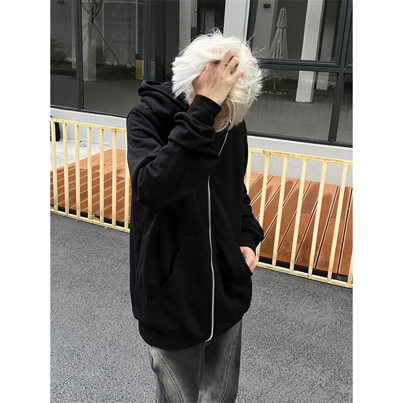 B221美式ins高街暗黑拉链宽松开衫卫衣连帽外套SY2314-P80控108,男装卫衣,电商B221