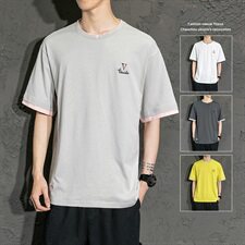 夏季新款男士潮流时尚刺绣圆领纯棉宽松假两件短袖T恤DS731T，男装T恤，电商A102