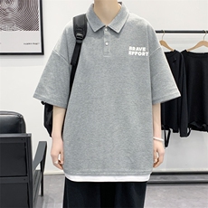 夏季新品学生假两件印花半袖潮时尚翻领T恤短袖1500-P45控价68，男装T恤，电商A441-1