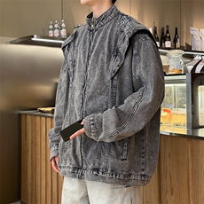 潮男日系复古做旧牛仔夹克男宽松休闲百搭情侣外套JK02226-P73，男装工装外套，星座308B-2