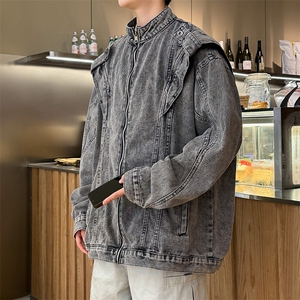 潮男日系复古做旧牛仔夹克男宽松休闲百搭情侣外套JK02226-P73图片
