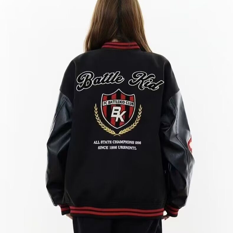 美式复古盾徽撞色夹克男女校园风重磅设计感外套秋冬加厚保暖棉服,男装夹克,星座302B-2