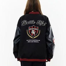 美式复古盾徽撞色夹克男女校园风重磅设计感外套秋冬加厚保暖棉服，男装夹克，星座302B-2
