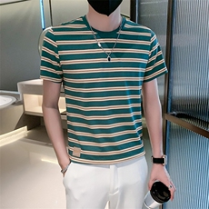 红夏装小伙圆领条纹痞帅体恤男休闲上衣男士T301A-1/T38/P45，男装T恤，星座301A-1