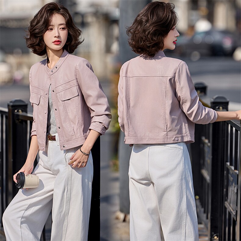 2026春装新款时髦风尚短款皮衣外套，女装皮衣，魅丽静蓝