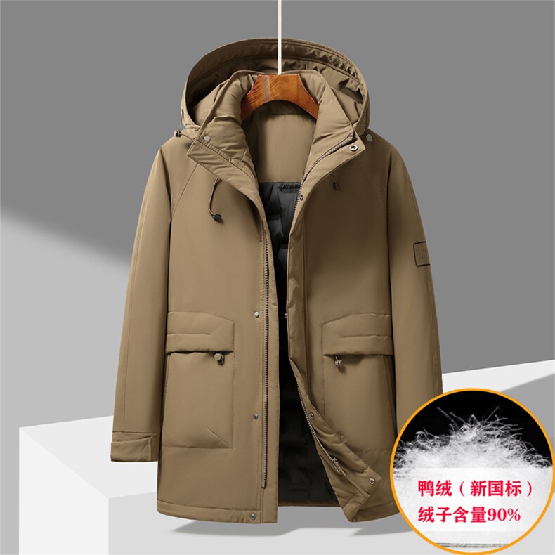 冬季男装中年90%鸭绒羽绒服外套可脱卸帽中长款中老年羽绒服大衣图片