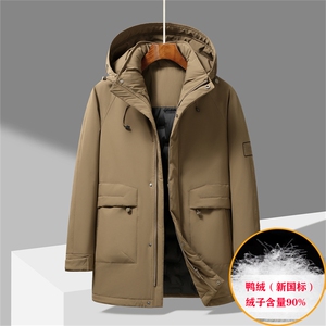 冬季男装中年90%鸭绒羽绒服外套可脱卸帽中长款中老年羽绒服大衣图片