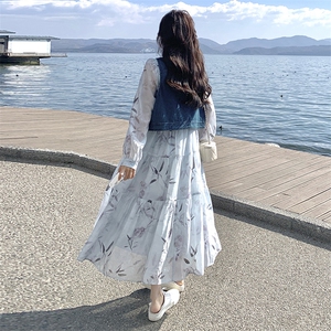 现货-蓝色印花连衣裙+马甲两件套203-8887-P175-K258图片