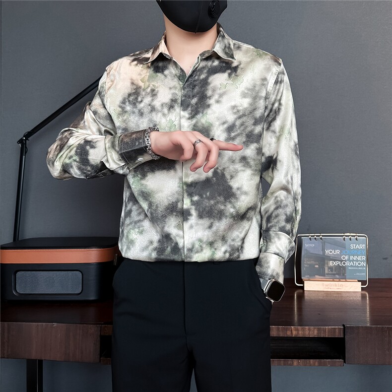 高级感印花衬衫男痞帅潮流百搭社会小伙衬衣301C-CS05-P58控78图片