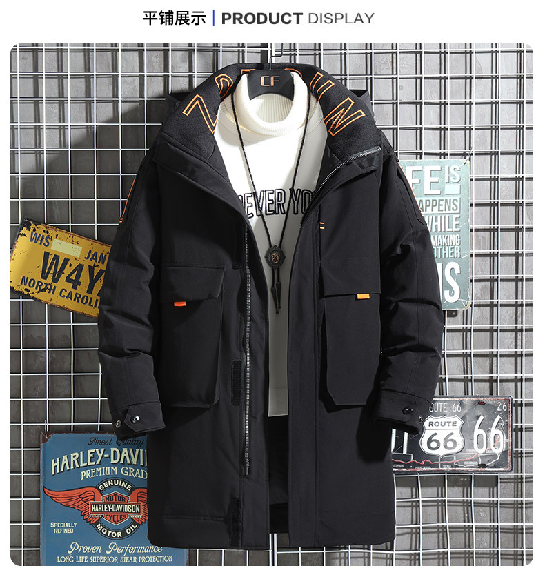 现货羽绒服男中长款加厚21新款潮牌青少年冬工装外套8068P90,男装羽绒服,星座1602B（原101B-1）