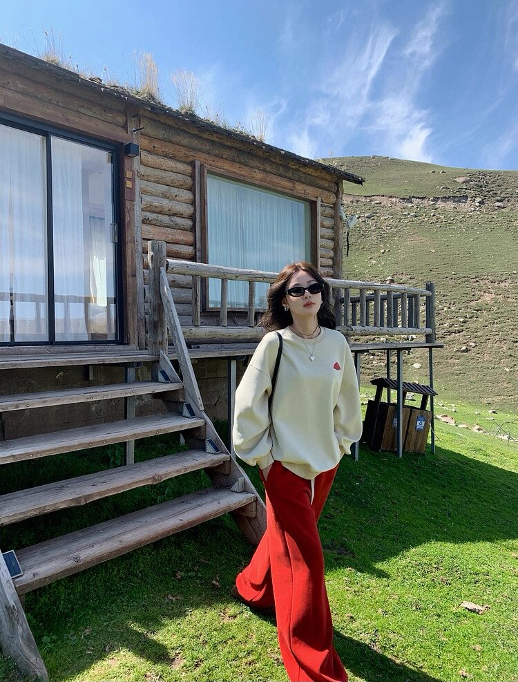 2025年秋季长袖圆领单件套头常规宽松型卫衣时尚百搭通勤，女装卫衣/绒衫，湘姗