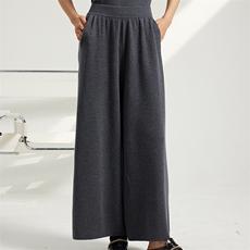 精纺羊绒阔腿裤女士针织长裤休闲加厚精纺羊毛裤，女装休闲裤，英集羊绒