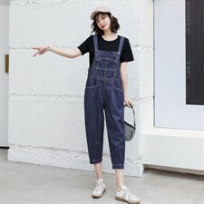 短袖牛仔背带裤套装女2023夏季新款女装韩版时尚休闲两件套套裤潮，女装套装/套裙，慧尚依恋