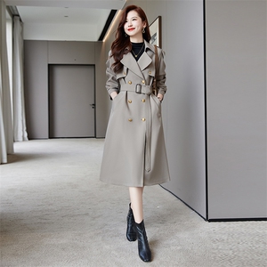 高端时尚灰色双排扣风衣外套女2024早秋新款气质宽松长款过膝大衣图片
