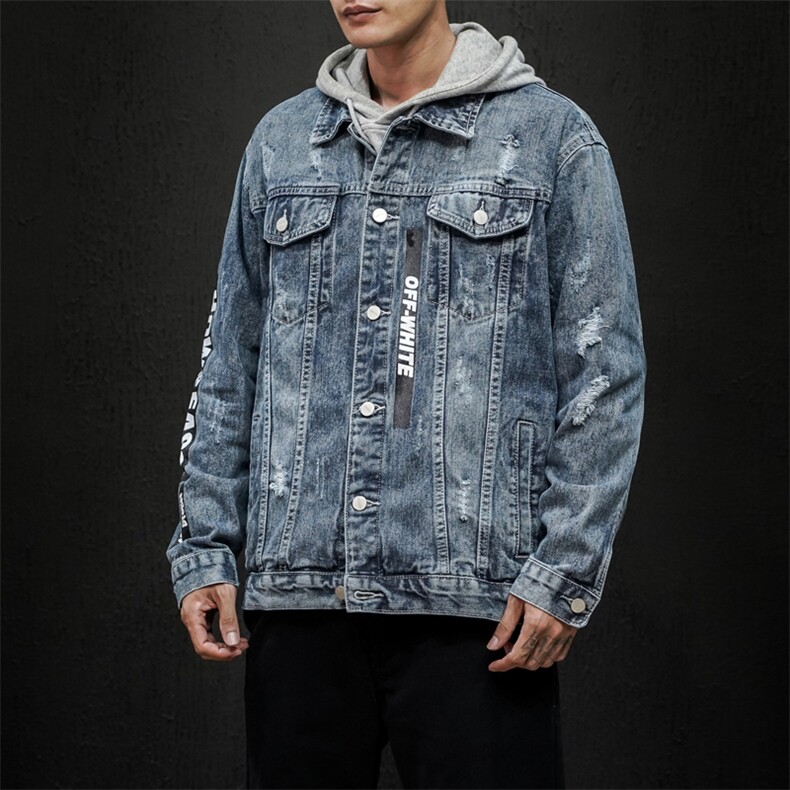 jk302-p95--限价128黑墙牛仔夹克肥仔秋款量足印花大码图片